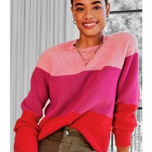 Evereve Colorblock Knit  Frankie Stripe Pullover Sweater in Pink and Red Size M